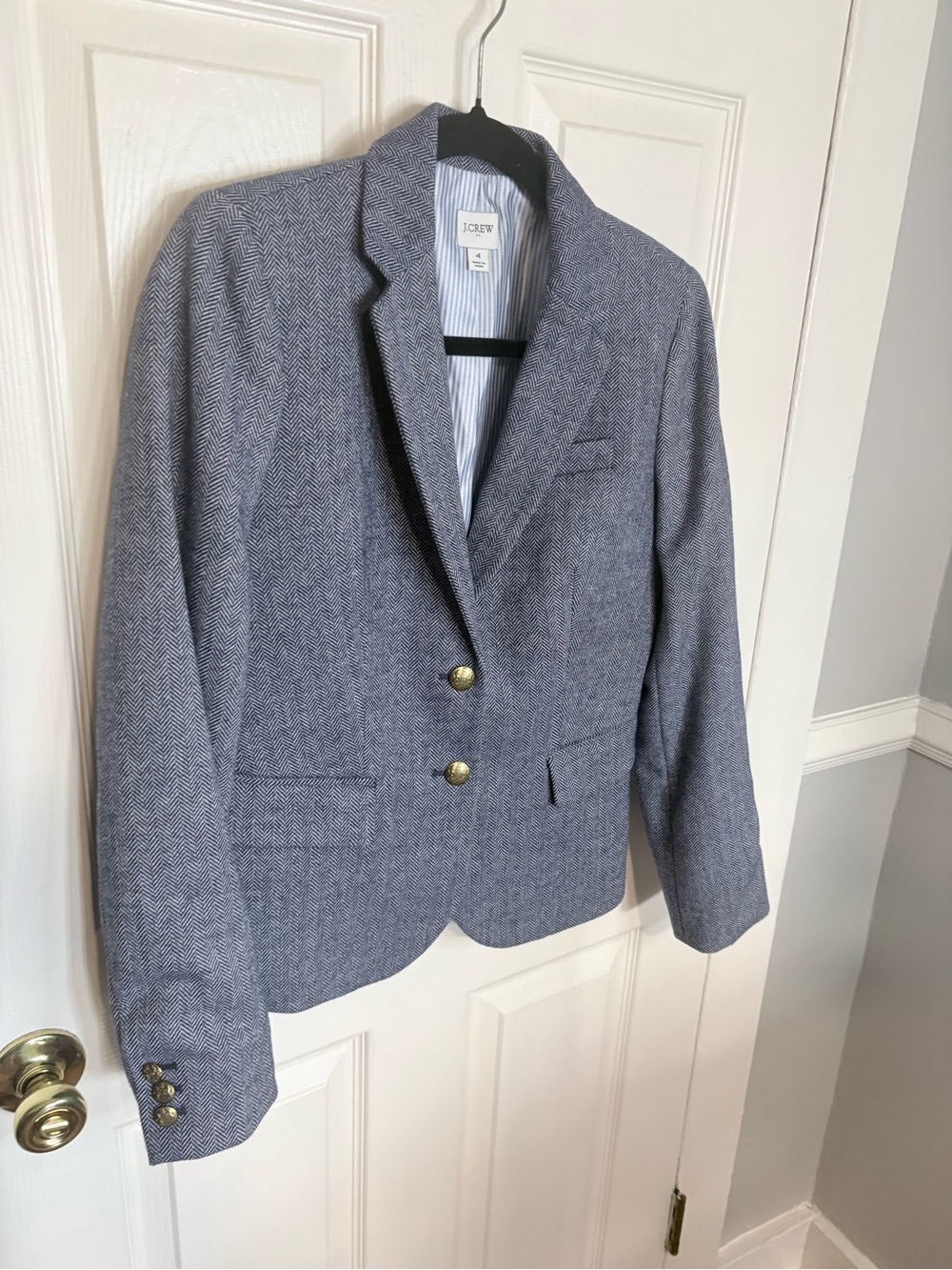 J.Crew Factory Herringbone Wool Blend Schoolboy Blazer Blue Size 4 - Picture 3 of 12